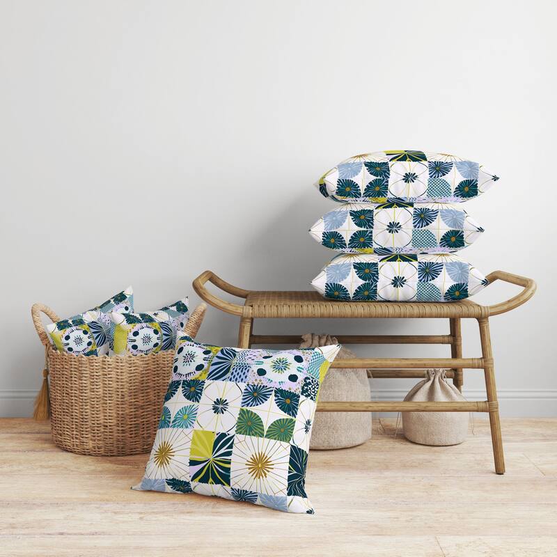 Zellige Dreamscapes Faux Suede Reversible Throw Pillow Blue and Olive