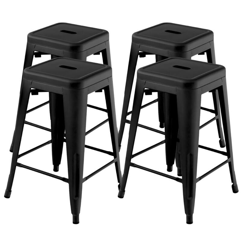 Gymax 24'' Set of 4 Barstool Counter Height Metal Bar Stool Stackable - Black