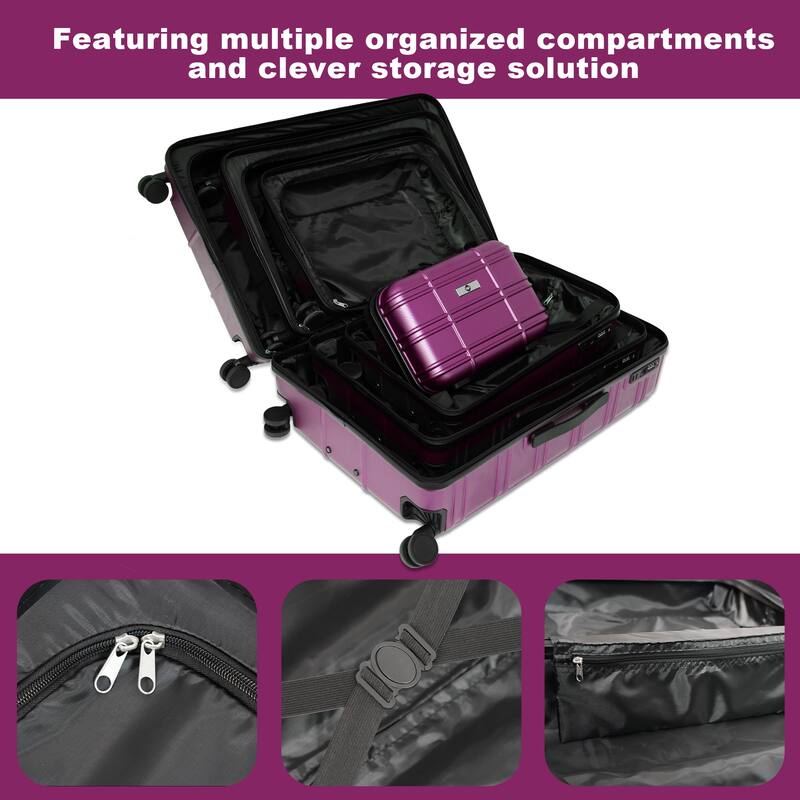 Luggage Set 4 Piece, ABS+PC Hardshell Lightweight Durable Suitcase with TSA Lock and Spinner Wheels, for Men Women Travel