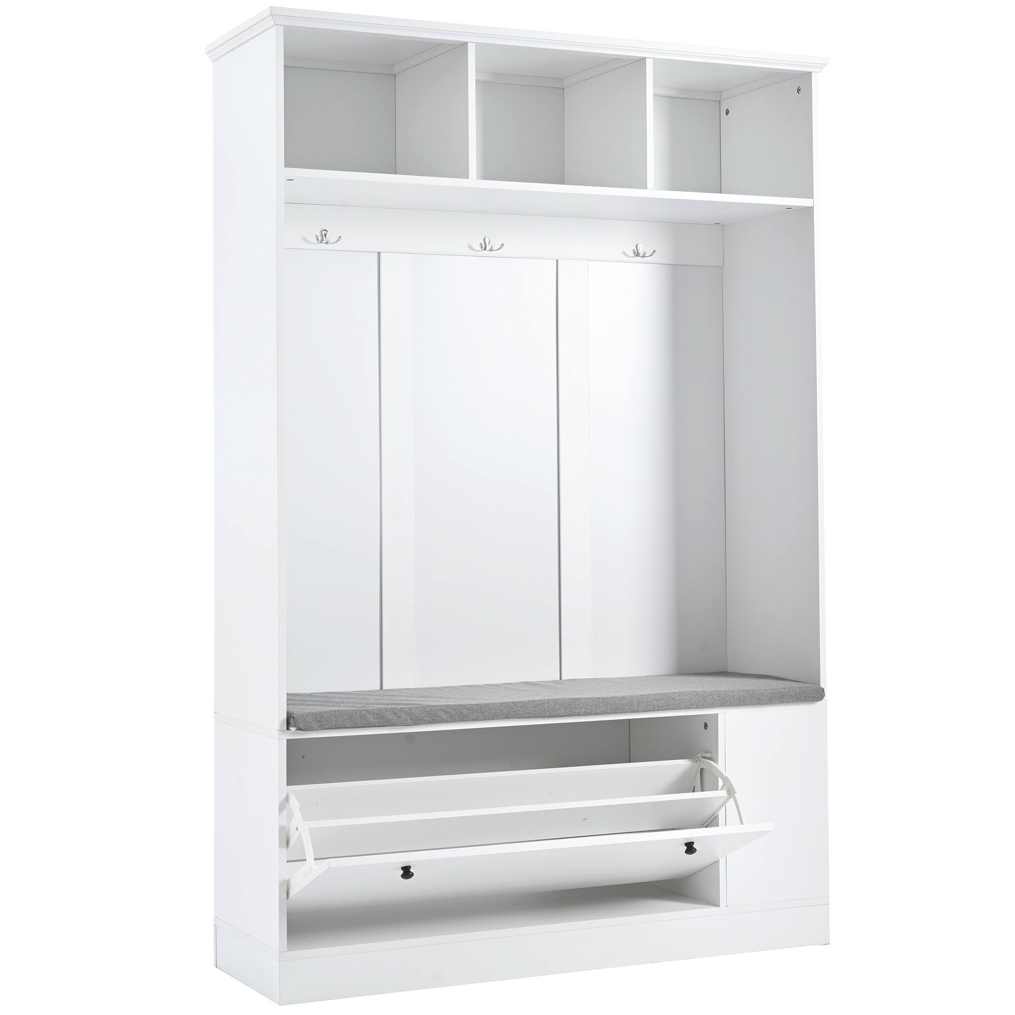 5in1 Entryway Bench with Coat Rack, Cushion and 3 Sturdy Hooks, 47.2