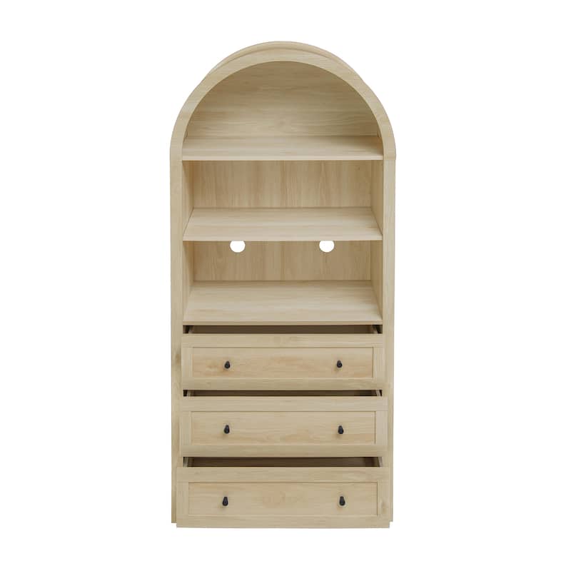 Wood Kitchen Cabinet, Storage Cabinet with Adjustable Shelves, Arched Accent Cabinet with 3 Smooth-Glide Drawers
