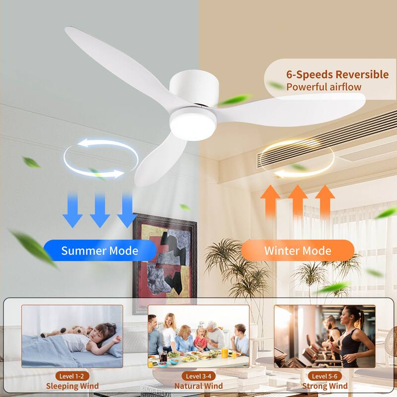 52"Smart Flush Mount Ceiling Fans with Lights Remote,Quiet DC Motor,Low Profile Ceiling Fan,Control with WIFI Alexa App,Dimmable