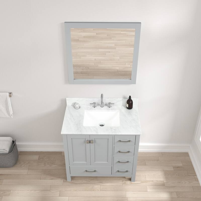 36" Freestanding Bathroom Vanity with Marble Countertop, Undermount Sink with Mirror