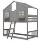 preview thumbnail 21 of 21, Twin over Twin Wood House Roof Bunk Bed with Roof, Window, Window Box and Door, with Safety Guardrails and Ladder