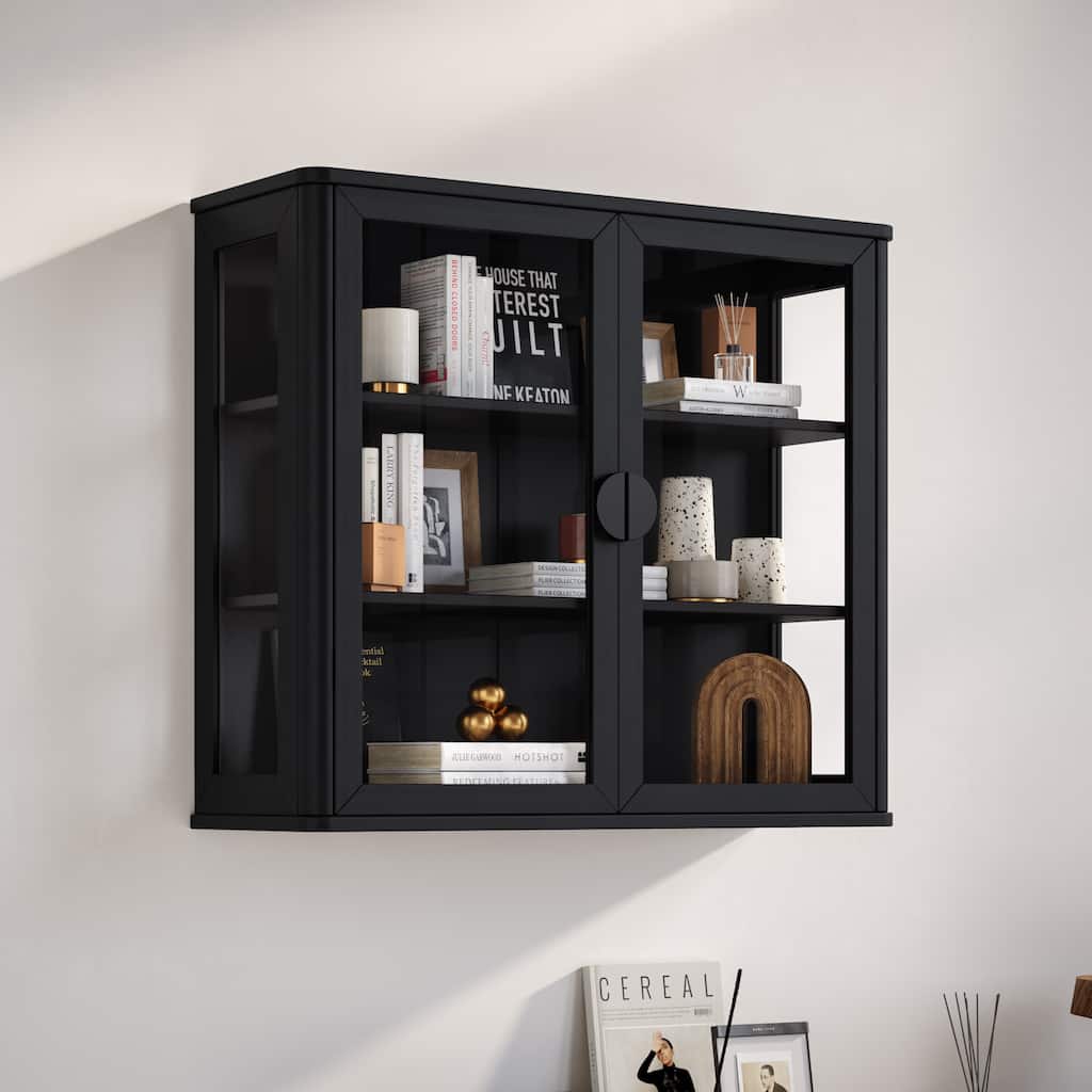 Modern Wall-Mounted Storage Cabinet with Tempered Glass Doors