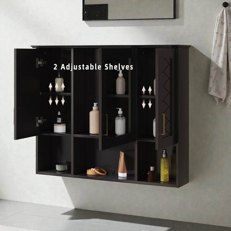 35 Inch Wall Mounted Bathroom Medicine Cabinet with Mirror, Adjustable Shelves, Soft Close Doors