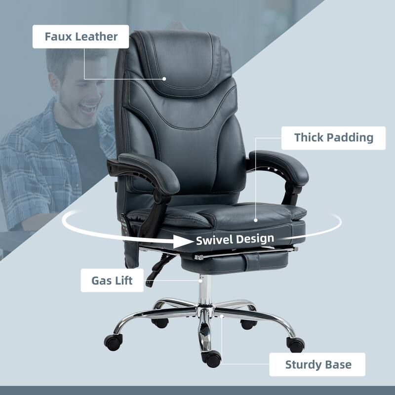 Vinsetto PU Leather Massage Office Chair with 6 Vibration Points, Heated Reclining Computer Chair