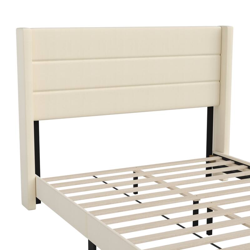 Upholstered Platform Bed with Wingback Headboard