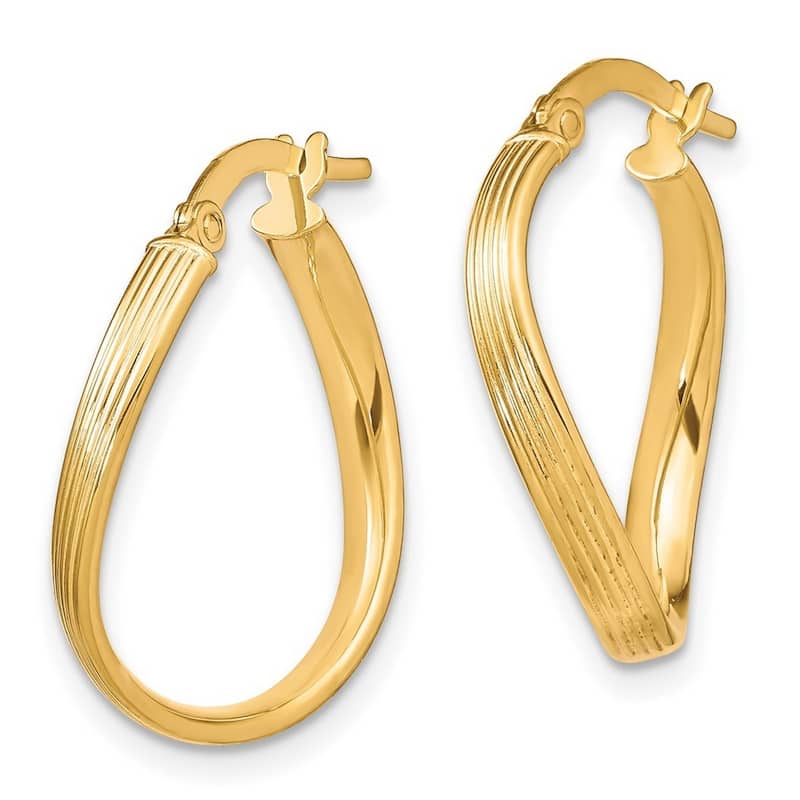 Curata 10k Yellow Gold Ribbed Twist 23x4mm Wide Hinged Oval Hoop Earrings