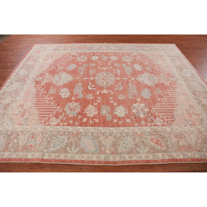 Hand Knotted Oriental 100% Wool Carpet Transitional Geometric Oranges & Rust Oushak Area Rug - 10' 2'' X 8' 4''