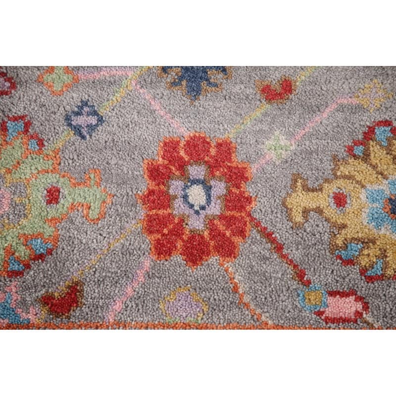 Grey Transitional Floral Oushak Accent Rug Hand-Knotted Wool Carpet - 2'7"x 5'11"