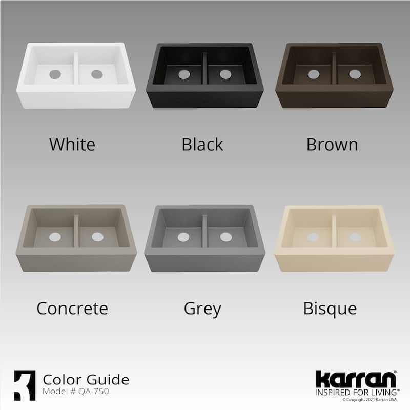 Karran Farmhouse Apron Front Quartz Double Bowl Kitchen Sink Kit