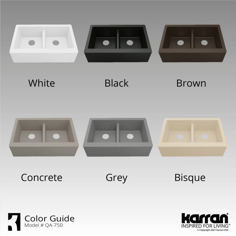 Karran Farmhouse Apron Front Quartz Double Bowl Kitchen Sink