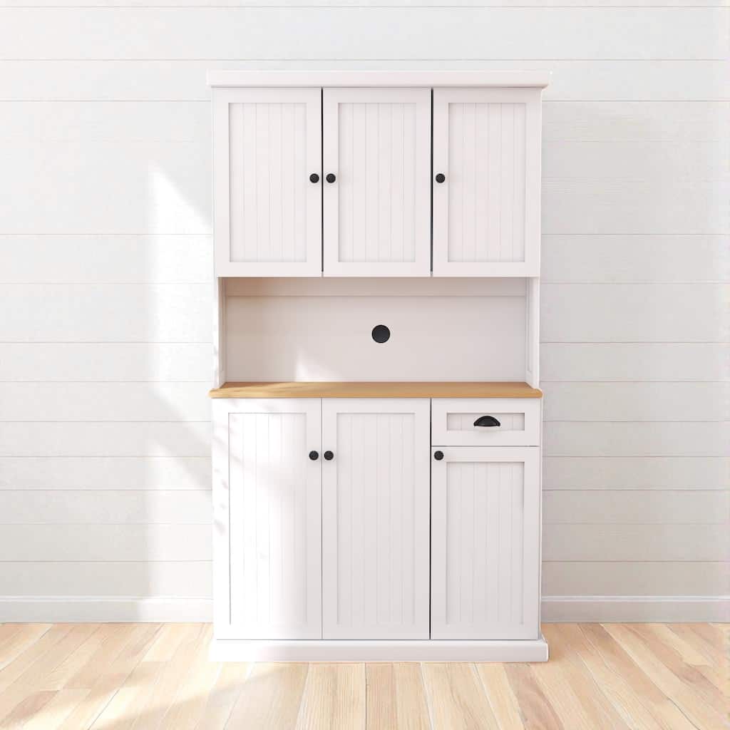 71" Freestanding Kitchen Pantry Storage Cabinet with Microwave Countertop, Hutch Buffet Cabinet with Shelves & Drawer