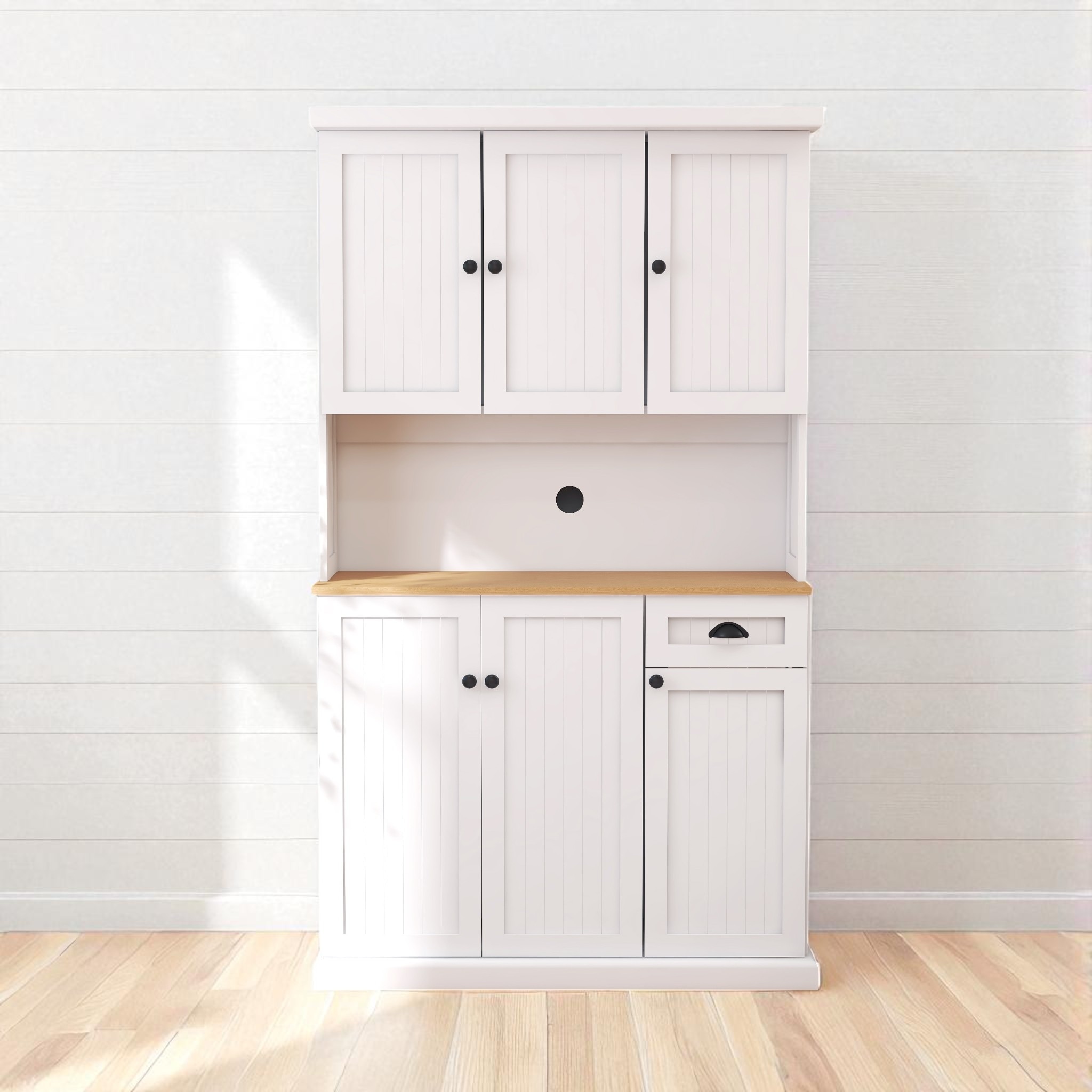71" Freestanding Kitchen Pantry Storage Cabinet with Microwave Countertop, Hutch Buffet Cabinet with Shelves & Drawer