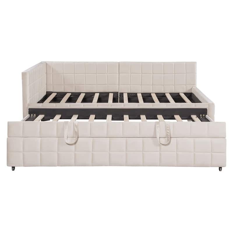 Full Size Upholstered L-Shaped Upholstered Daybed with Trundle