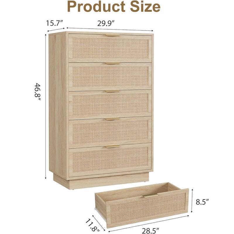 5 Drawer Rattan Dresser for Bedroom