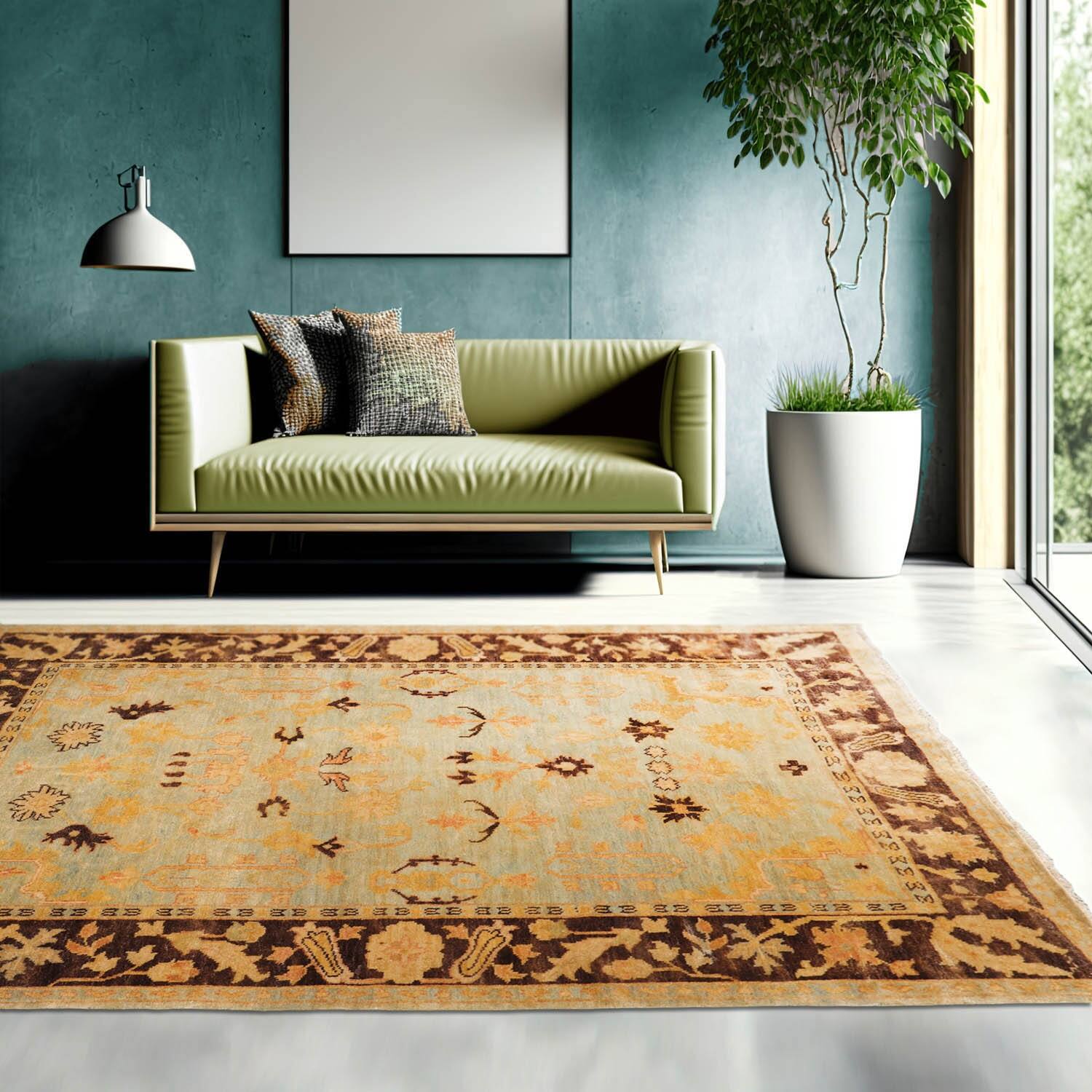 Hand Knotted Oushak Pale Aqua Wool Traditional Oriental Area Rug 6' 1'' x 9' 1'' Bed Bath