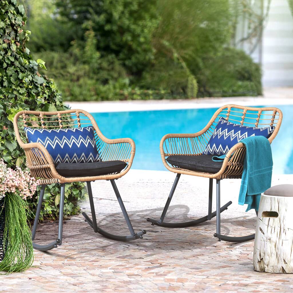Bistro Wicker Rocking Chair with Cushion (Set of 2)
