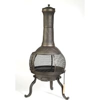 Rustic Outdoor Steel Cast Iron Chimenea Wood Fire Pit - 21.5 inches D x ...
