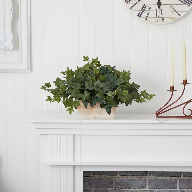 Silk Plant with Whitewash Planter - Faux Greenery Home Decor - Earthy Elements Indoor Plant - 1.17ft.