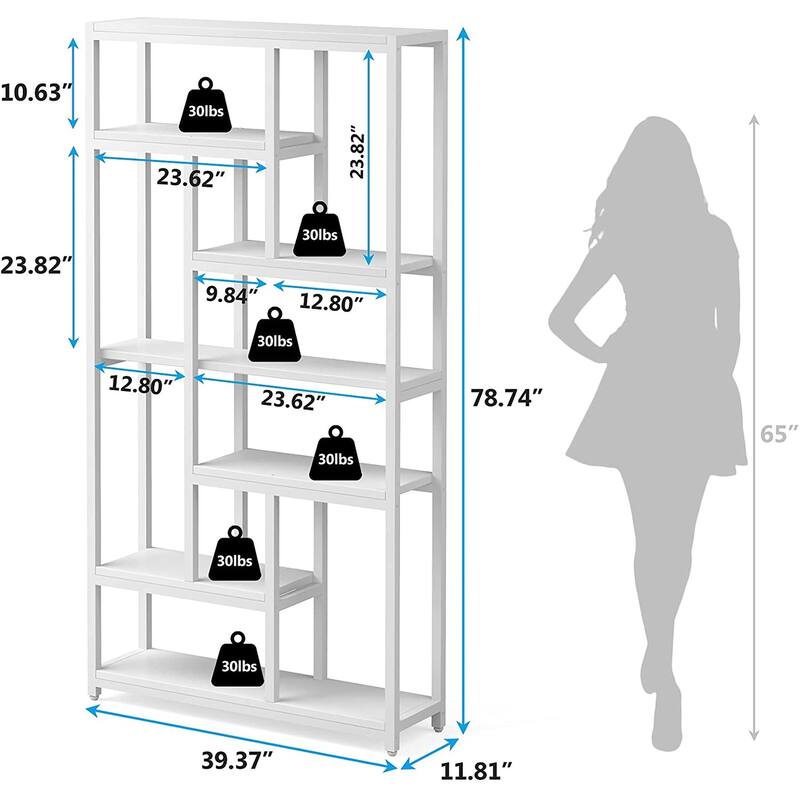 79 Inches Extra Tall Bookshelf Bookcase with 10-open Shelf - 39.37”(L) x 11.8”(D) x 78.74”(H)