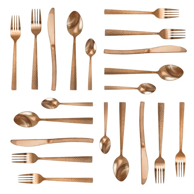 MegaChef Baily 20 Piece Flatware Utensil Set, Stainless Steel Silverware Metal Service for 4 in Rose Gold