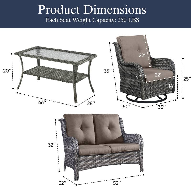 Outdoor Swivel Chairs with Loveseat Coffee Table Grey-Grey - Grey