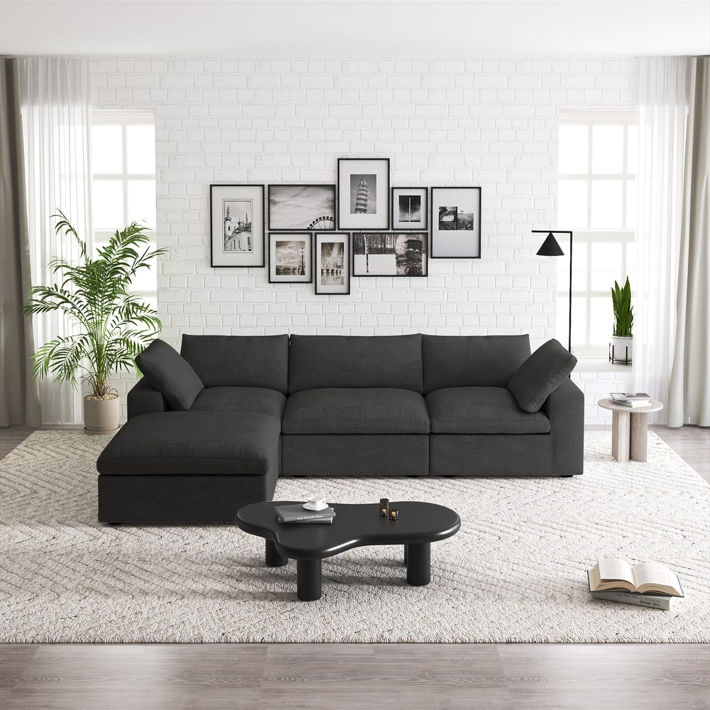 Commix Down Filled Sectional Sofa L-shape 4 Piece Modular Couch with Storage Ottoman