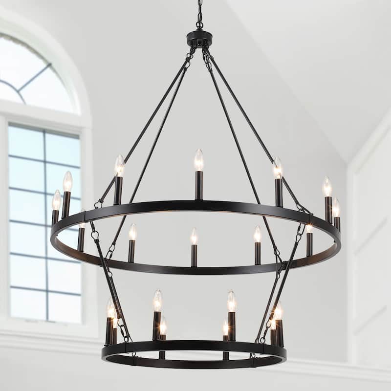 20-Light 39.17-inch Two Tier Wagon Wheel Chandelier for Kitchen