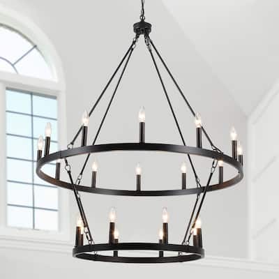 20-Light 39.17-inch Two Tier Wagon Wheel Chandelier for Kitchen