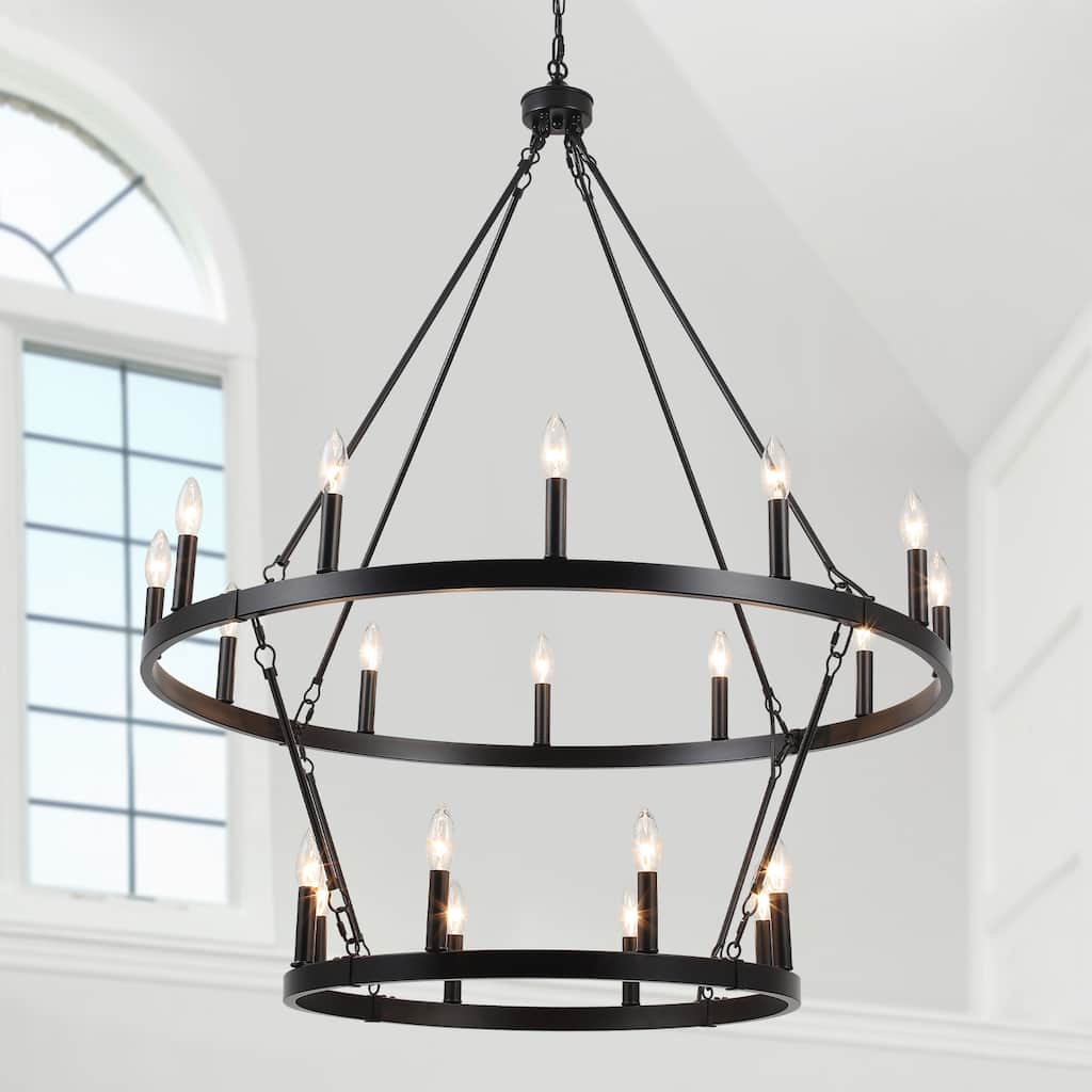 20-Light 39.17-inch Two Tier Wagon Wheel Chandelier for Kitchen
