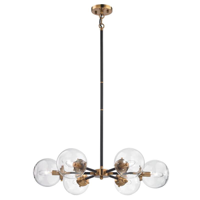 Boudreaux 28-inch Wide 6-Light Chandelier in Matte Black with Antique Gold - Antique Gold - 28-inch