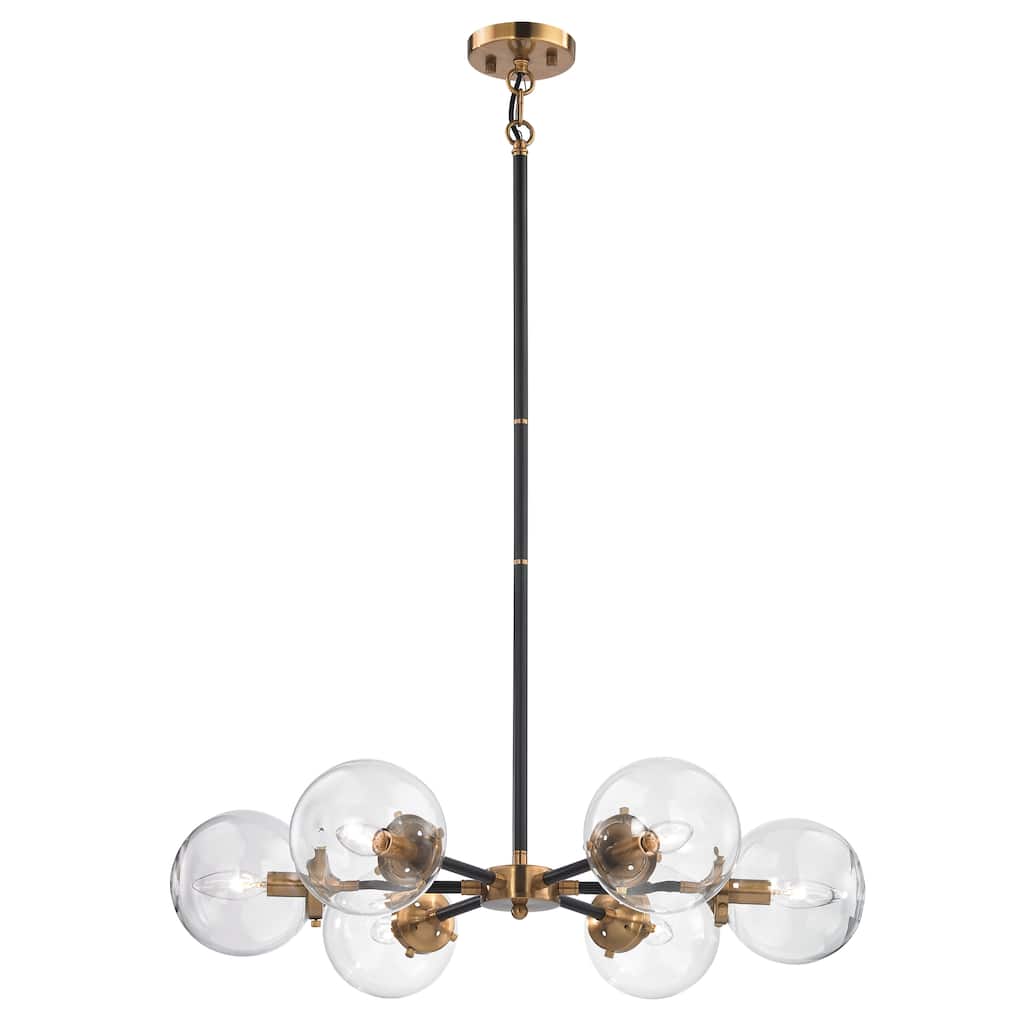 Boudreaux 28-inch Wide 6-Light Chandelier in Matte Black with Antique Gold