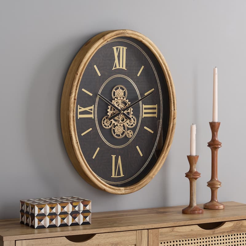 SEI Furniture Effi Roman 4 Number Gear Clock - 25"W x 3"D x 19"H - Black/Gold