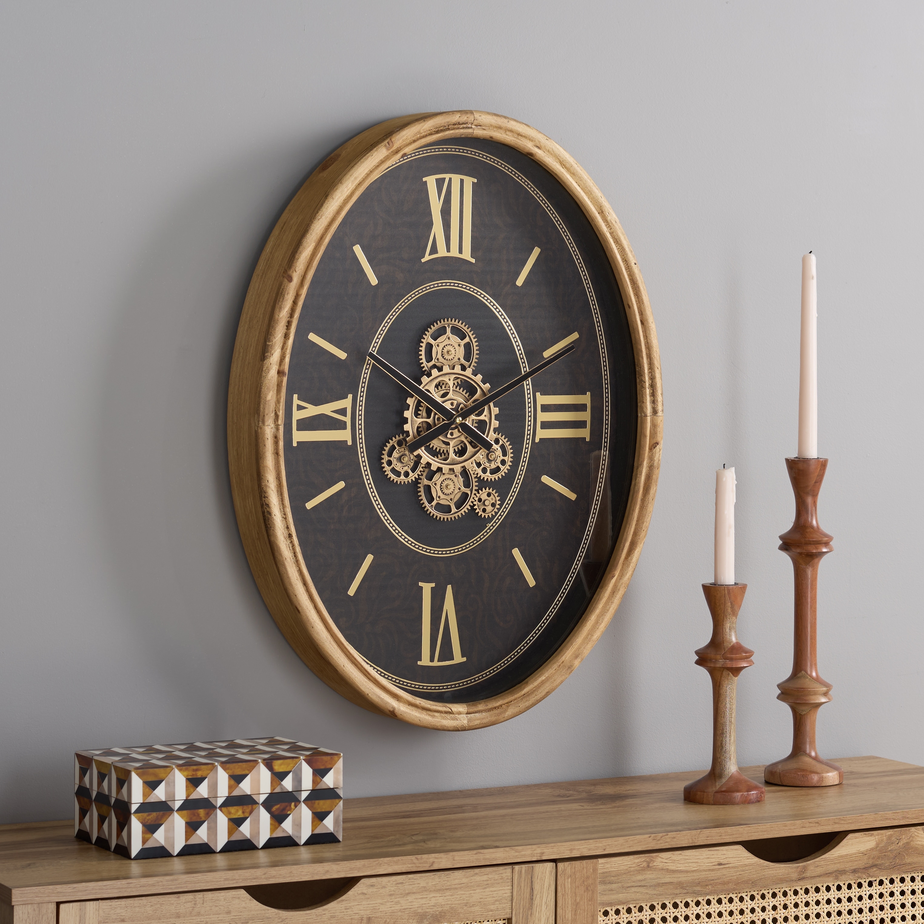 SEI Furniture Effi Roman 4 Number Gear Clock - 25"W x 3"D x 19"H