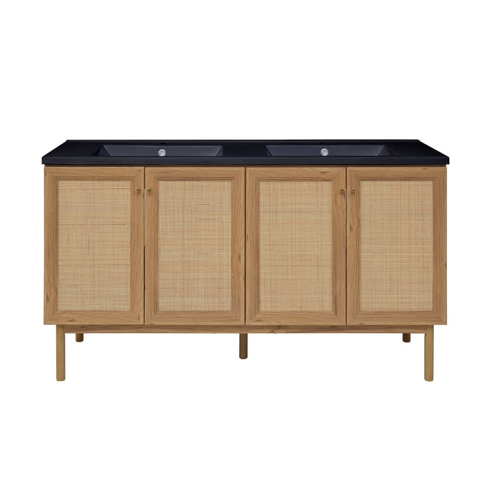 Swiss Madison SM-BV666DMB Classe 60" Free Standing Double Basin Vanity - Golden Oak / Matte Black