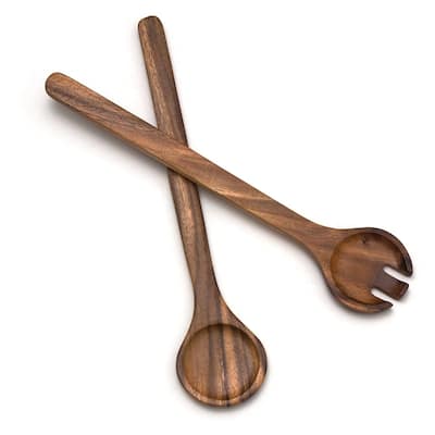 Lipper International 1186 Acacia Round Salad Severing Spoons, 13 Inch, Pair - Brown - 0.25