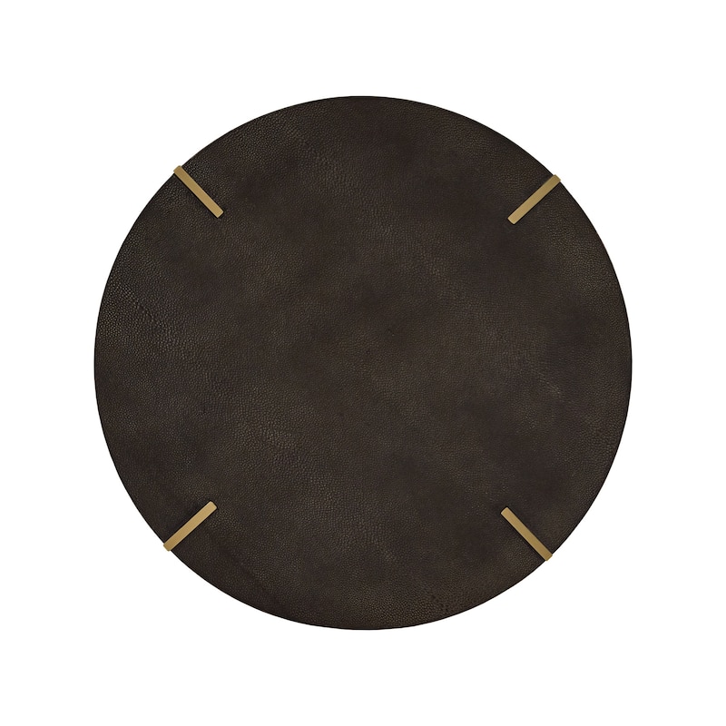 Vennesla Gold Finish Metal Dark Brown Faux Shagreen Round End Table by iNSPIRE Q Bold