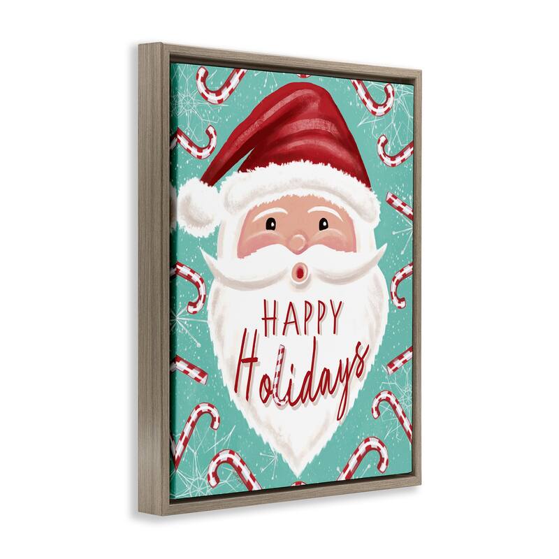 Stupell Jolly Santa & Candy Canes Framed Floater Canvas Wall Art Design By Elizabeth Tyndall