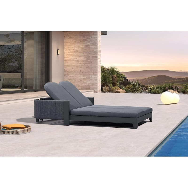 PURPLE LEAF Aluminum Adjustable Chaise Lounge with Cushion, Set of 2, for Poolside Sunbathing, Shale Color - Olefin Moon Basalt（Grey）