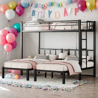Industrial Modern Twin XL over Twin & Twin Bunk Bed Metal Detachable Triple Bunk Bed With Guardrails and Exchange Ladder, Black
