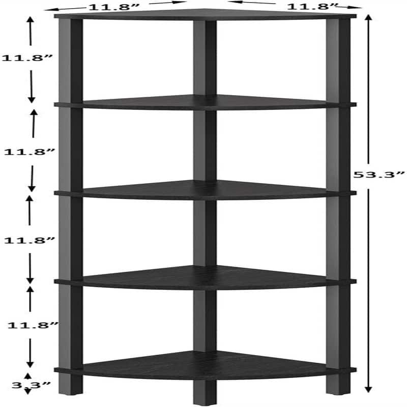 5 Tier Corner Bookshelf - 11.8"D x 11.8"W x 53.3"H