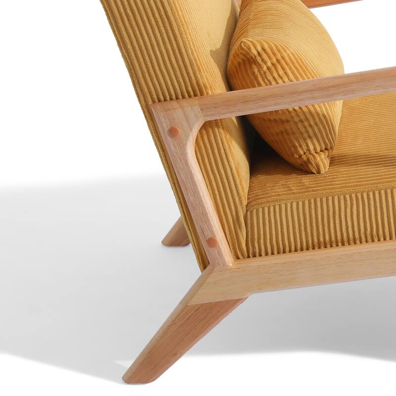 25" W Mid Century Upholstered Wood Accent Chair with Pillow