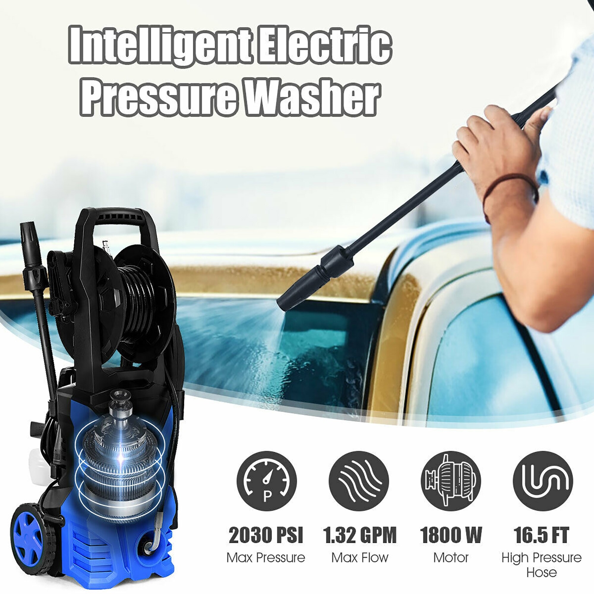Costway 1800PSI Portable Electric High Pressure Washer 1.96GPM 1800W W/  Hose Reel Orange 