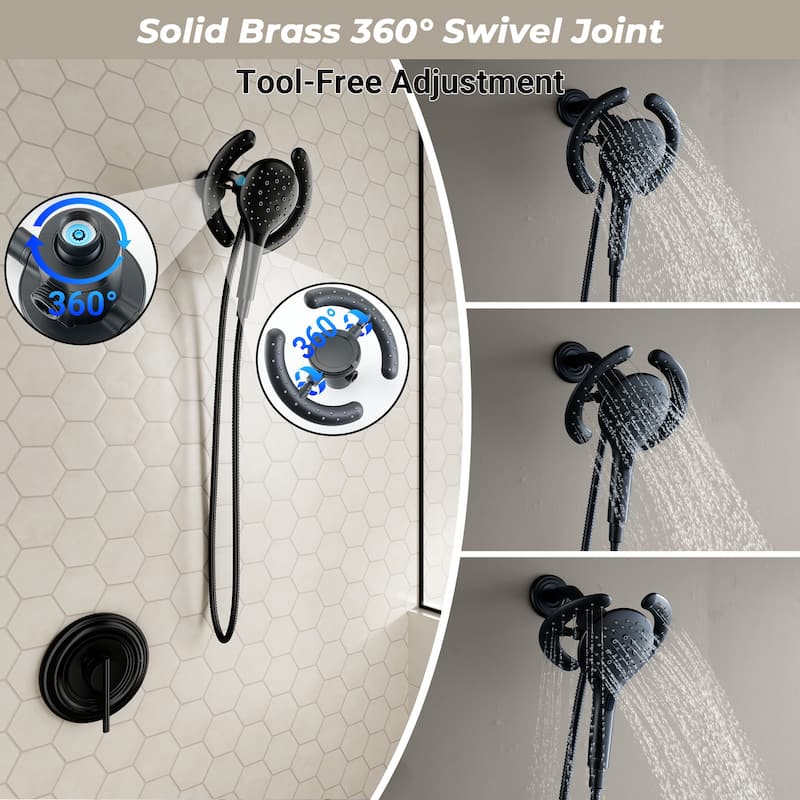 Magnetic 2-in-1 Rainfall Shower System - 4-Spray 7.5 in. Wall Mount Dual Fixed and Handheld Shower Head in Matte Black