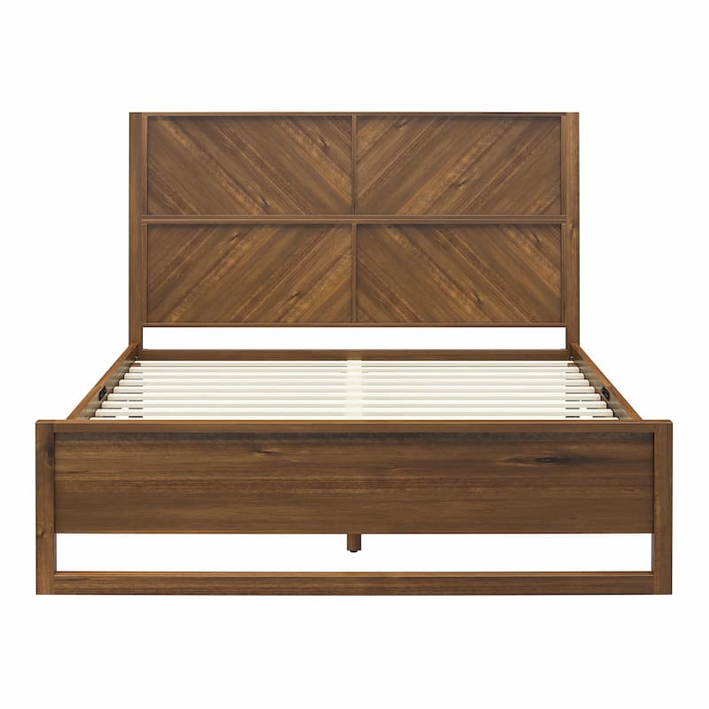 Anmytek Wooden Bed Frame with Headboard Archer Style Modern Platform Bed Full Queen King Size Solid Wood Bed Frame