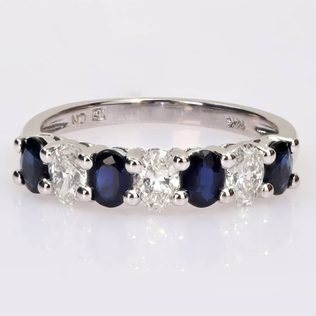 Miadora Oval Sapphire and 1/2ct TDW Diamond Semi-Eternity Anniversary Band in 14k White Gold