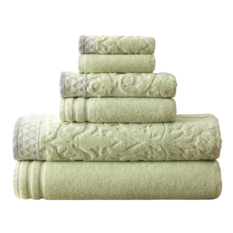 Modern Threads Damask Jacquard 6-piece Embellished Border Towel Set - Sage