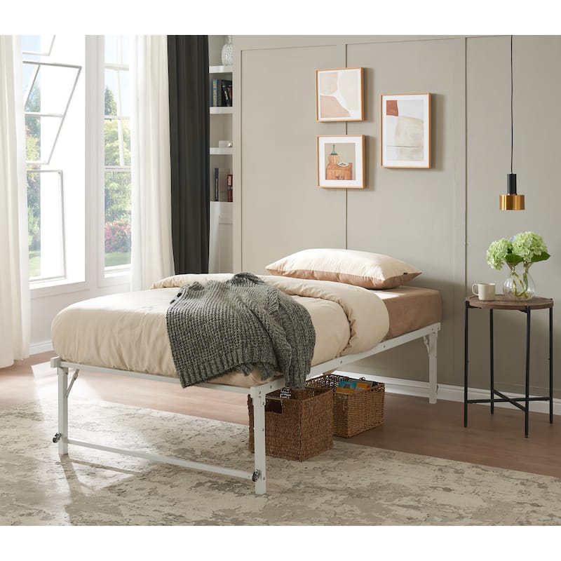 Amara Metal Lift-Up Trundle Bed with Wheels - White